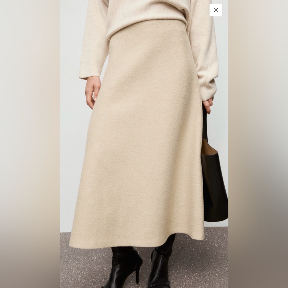 MANGO Beige A-Line Wool Skirt Sz M NWT Midi Long Ecru Off-white Ivory